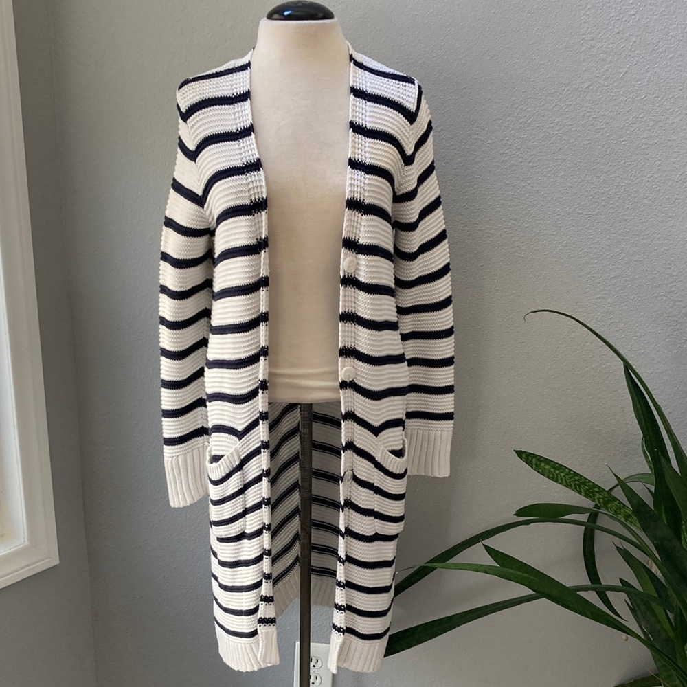 Reaction Kenneth Cole Navy and White Striped Long Cardigan XL